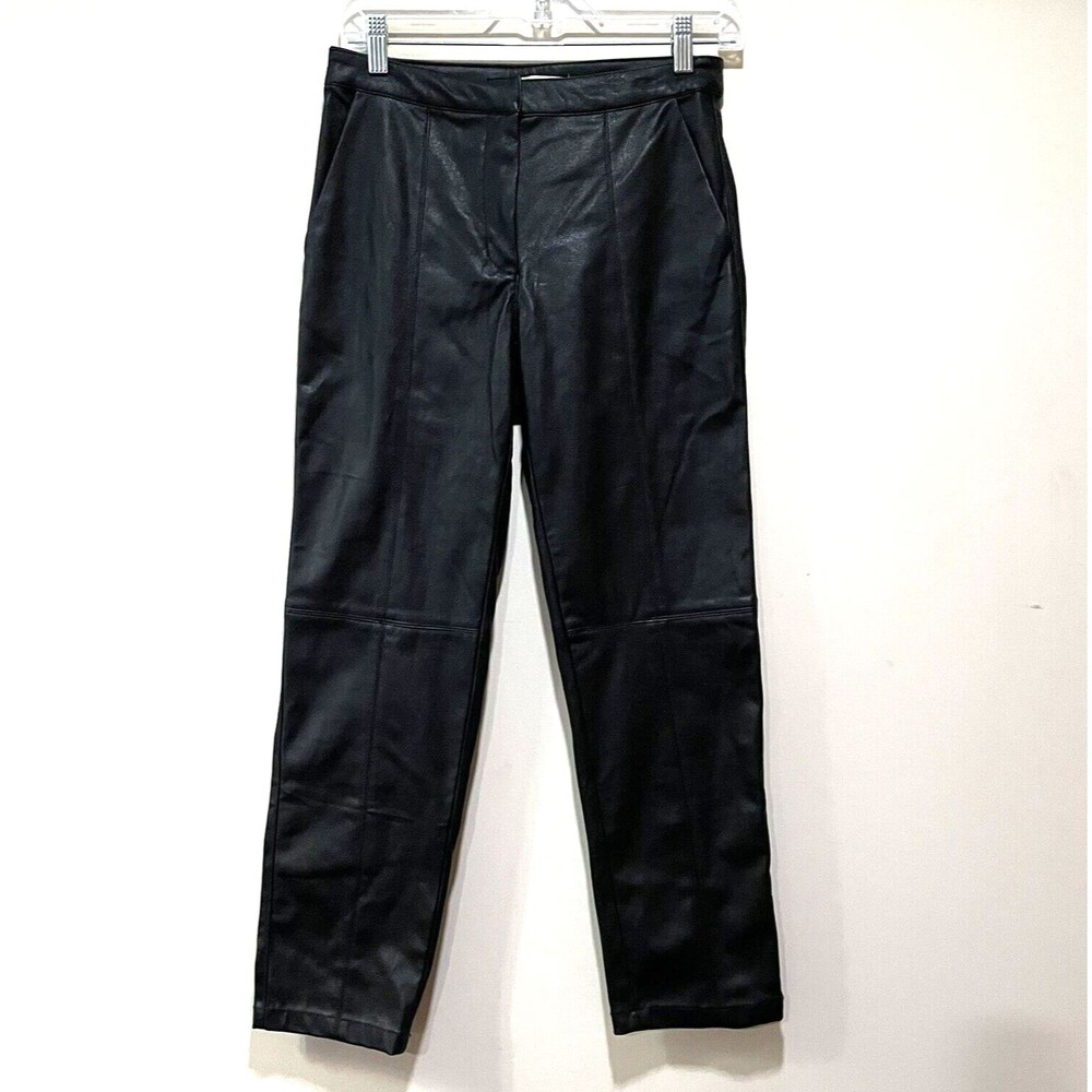 H&M Faux Leather‎ Pants Womens 6 29x26 Black Mid Rise Straight Leg Flat Front